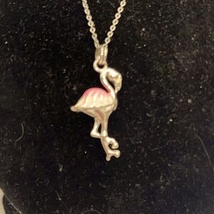 Fine Silver and Pink and Cream enamel Flamingo Pendant Necklace